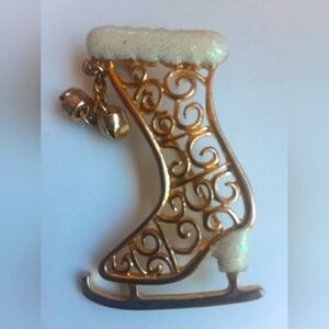 Vintage Gold Tone Skate with Bells.